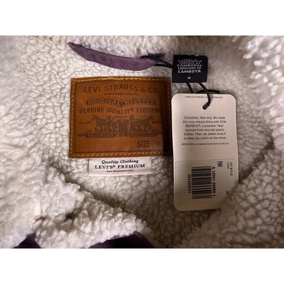 Levi's Denim Trucker Jacket Faux Shearling Mens M Huckleberry Button Down Pocket - Picture 6 of 9